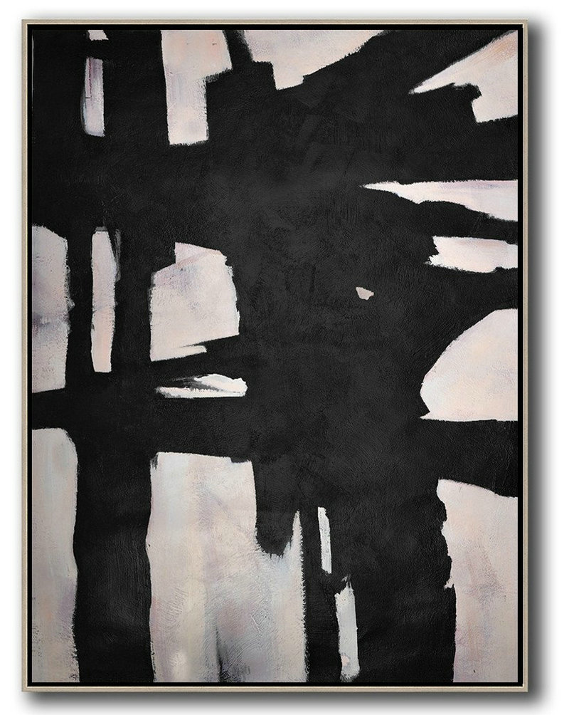 Handmade Painting Large Abstract Art,Hand-Painted Black And White Minimal Painting On Canvas,Large Canvas Art,Modern Art Abstract Painting